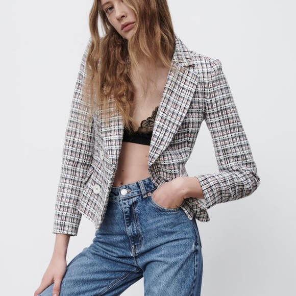 ZARA DOUBLE BREASTED TEXTURED WEAVE JACKET BLAZER